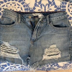 h&m dark blue ripped jean shorts